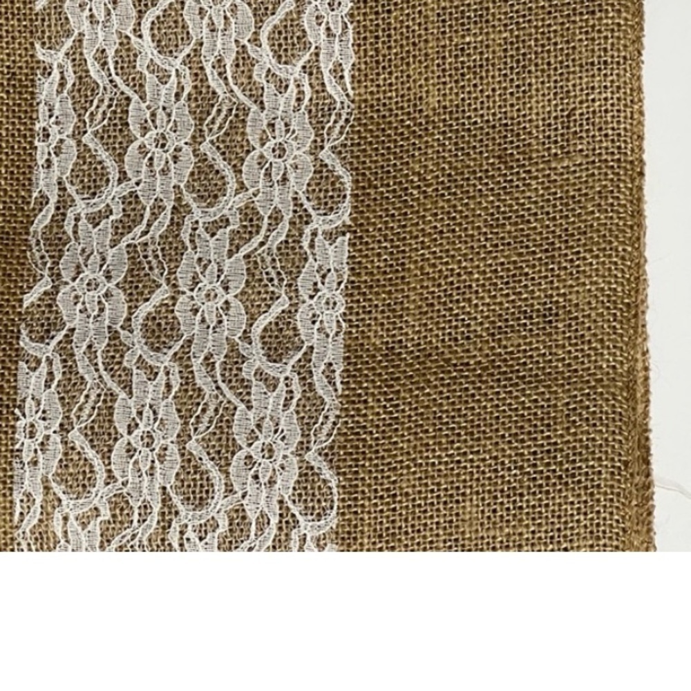 116” x 12” Burlap Lace Table Runner Rustic Farmhouse Wedding Decor Boho - Picture 5 of 6